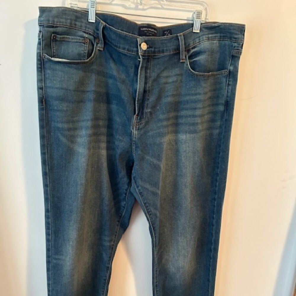 Lucky Brand 410 Athletic Slim 5 pocket distressed denim jeans, size 42/34
